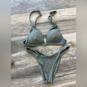 Vitamin A Sage Ribbed Bikini Set, Size Small